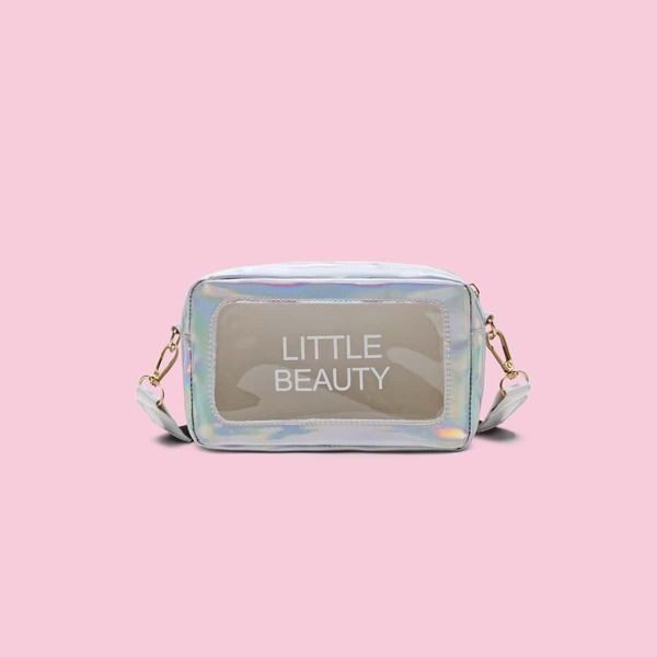 

Clear Letter Graphic Crossbody Bag, Silver