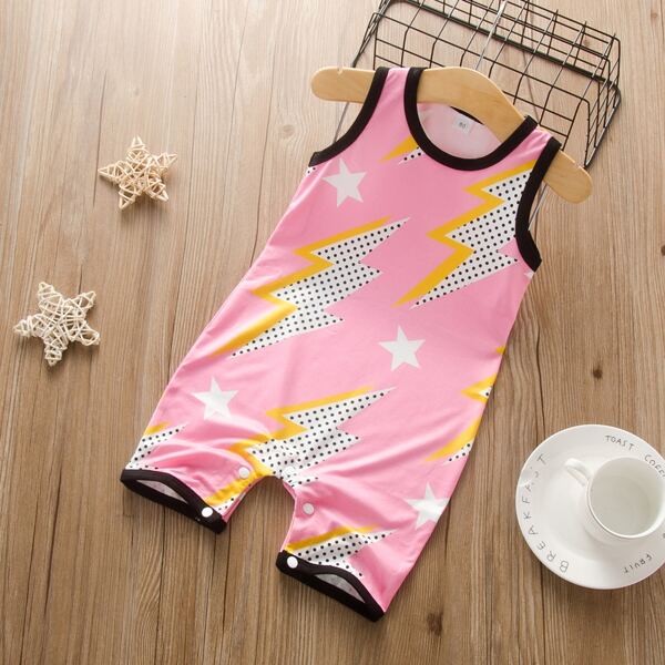 

Baby Girl Polka Dot And Geo Print Romper, Pink