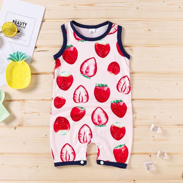 

Baby Girl Strawberry Print Romper, Multicolor