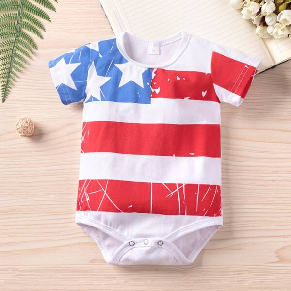 

Baby Boy Color Block Star Tee Bodysuit, Red and white