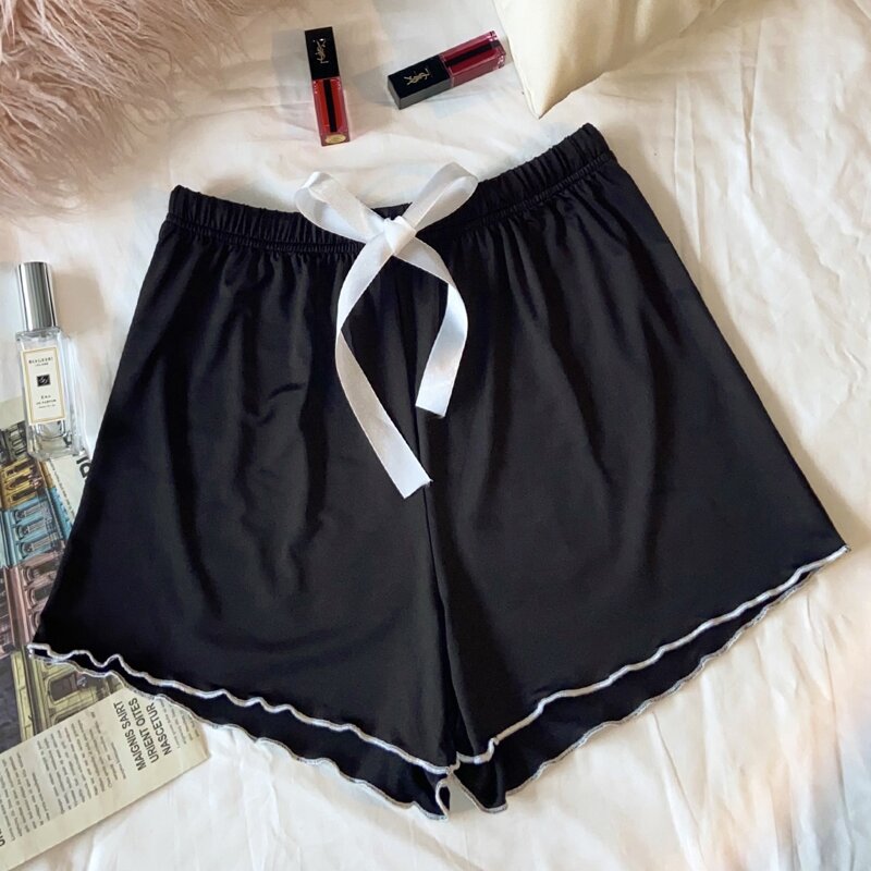 

Lettuce Trim Bow Front Sleep Shorts, Black