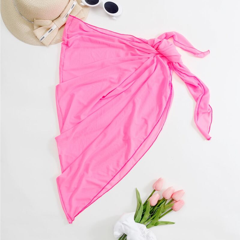 

Knot Waist Mesh Cover Up Skirt, Hot pink