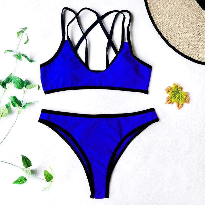 

Contrast Binding Crisscross Bikini Swimsuit, Royal blue