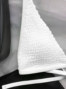 Conjunto de bikini de tanga triangular de microtextura, para vacaciones de verano en la playa - Blanco - Ver 3