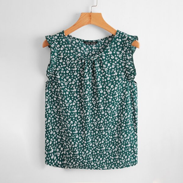 

Ditsy Floral Ruffle Trim Top, Multicolor