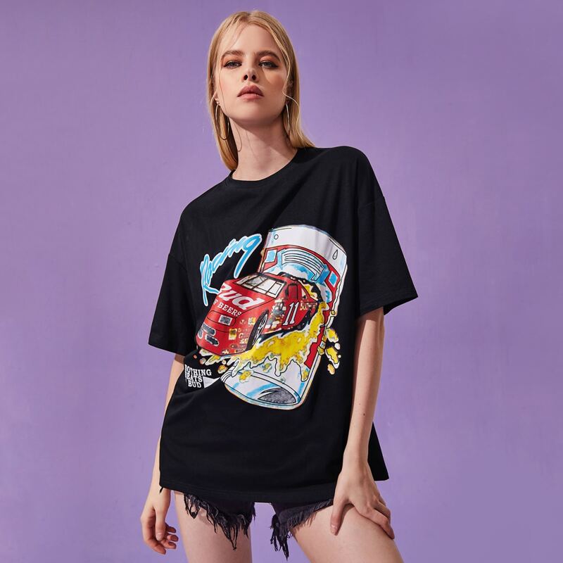 

Letter Car Graphic Oversized Tee, Black