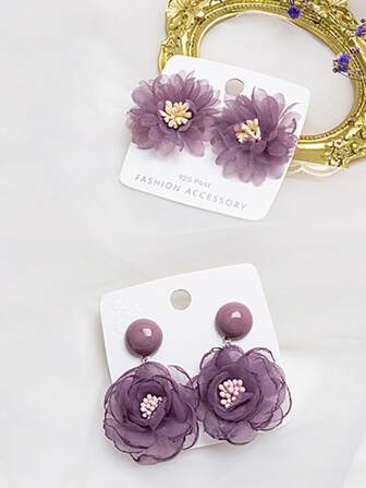 اقراط بديكور زهر 2 ازواج