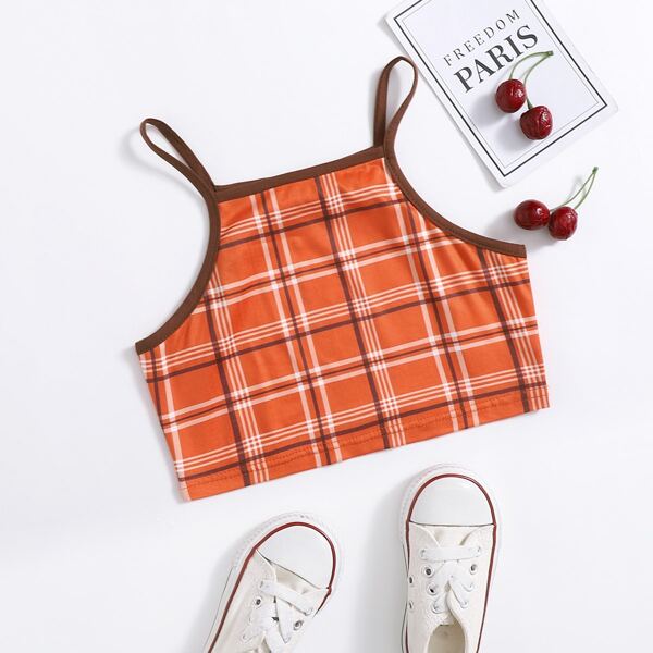 

Girls Plaid Crop Cami Top, Orange