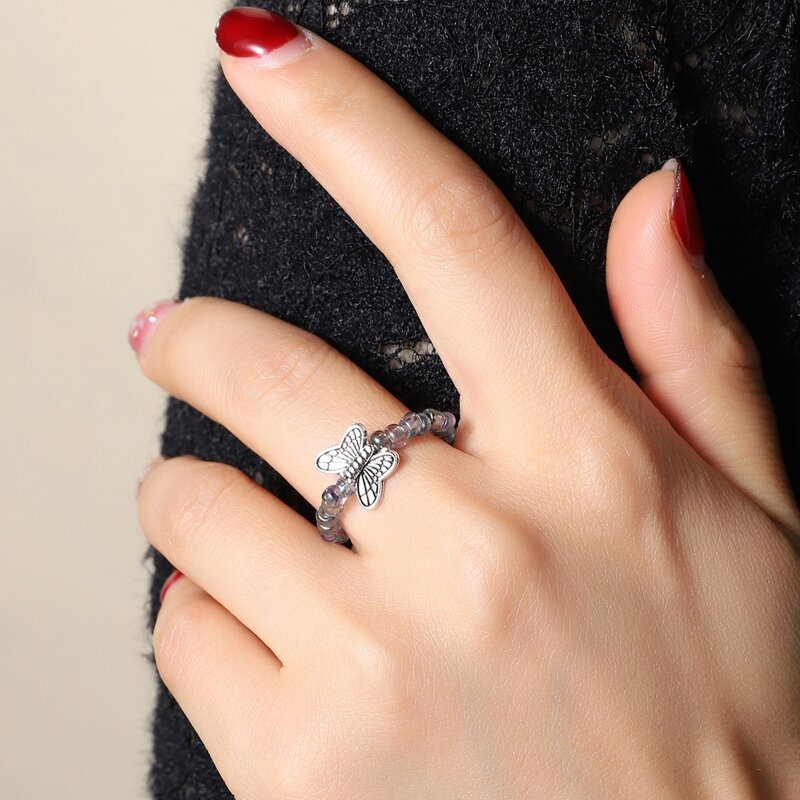 

1pc Butterfly Design Ring, Silver
