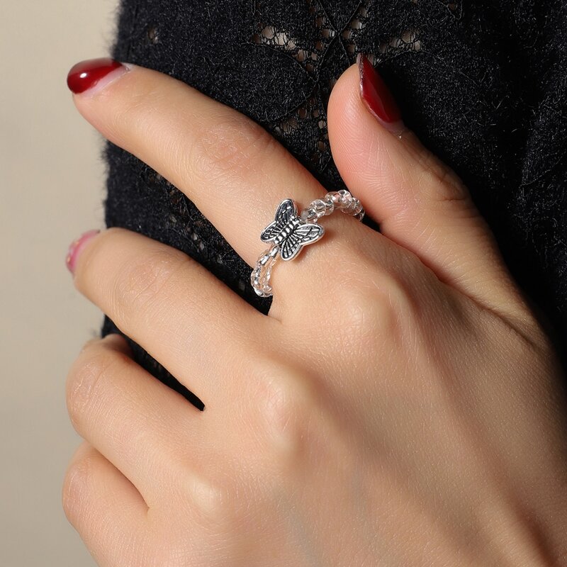 

1pc Butterfly Design Ring, Silver