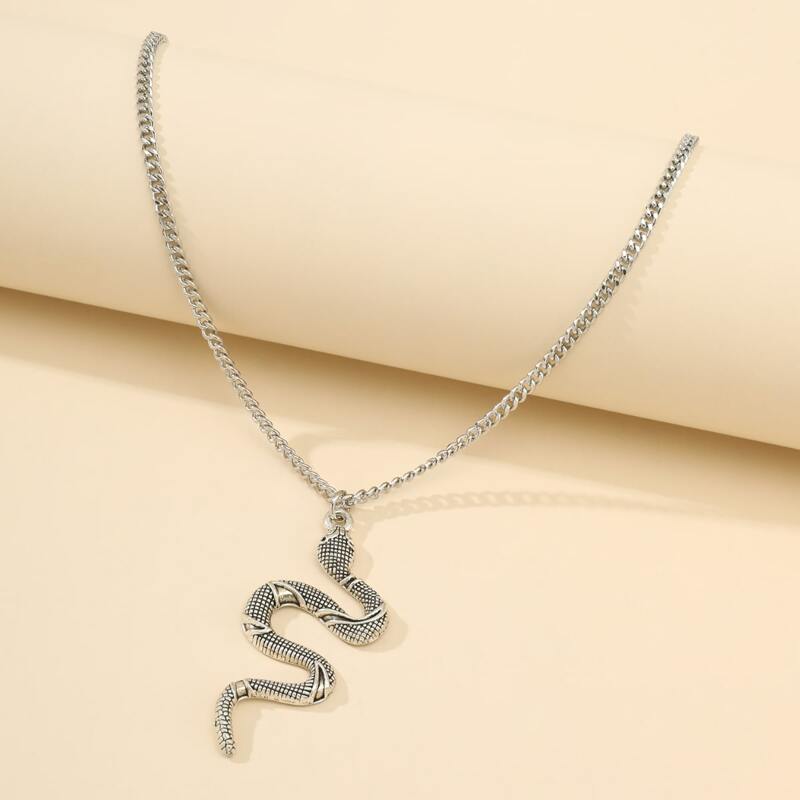 

Snake Pendant Necklace, Silver