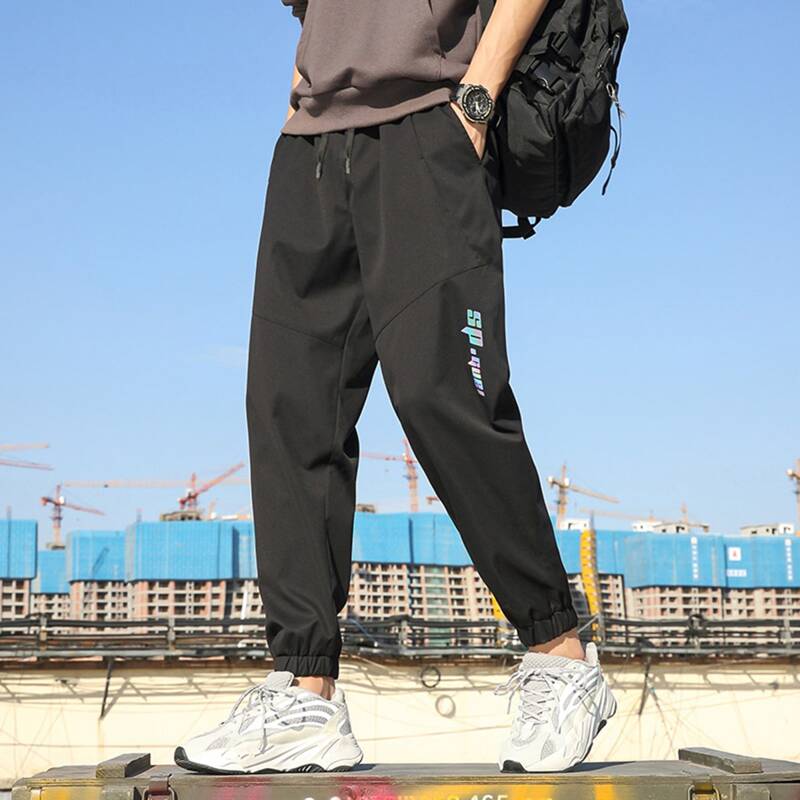 

Guys Letter Graphic Tapered Pants, Black