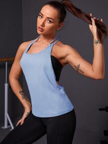 Top halter deporte de espalda abierta con sisa sin pañuelo - Azul - Ver 2
