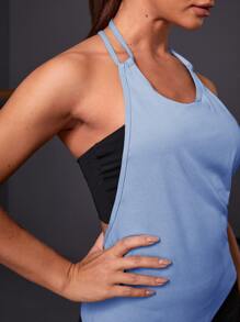 Top halter deporte de espalda abierta con sisa sin pañuelo - Azul - Ver 5