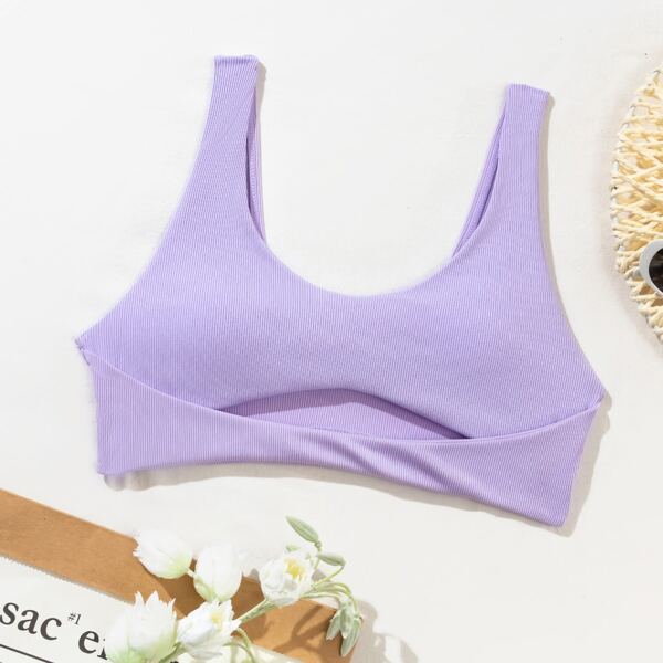 

Rib Cut Out Front Bikini Top, Lilac purple