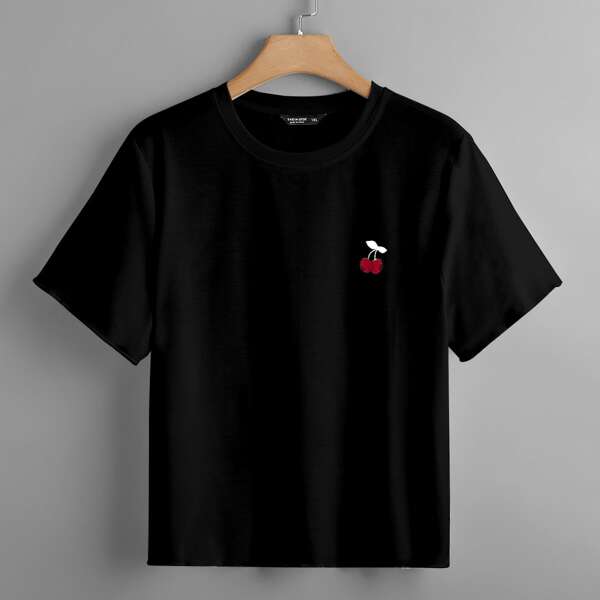 

Plus Cherry Print Crew Neck Tee, Black