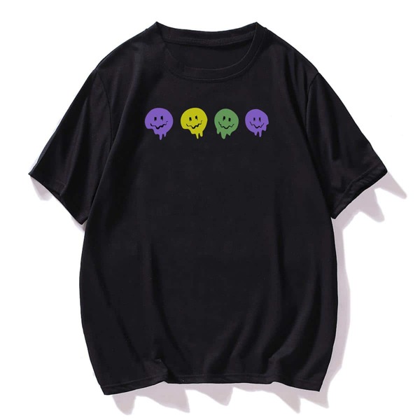 

Men Cartoon Print Round Neck Tee, Black