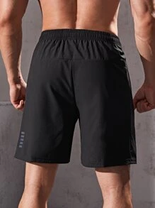 Manfinity Fitness 男友风男士拉链细节运动弹力短裤夏季短裤 - 黑色 - 查看 2