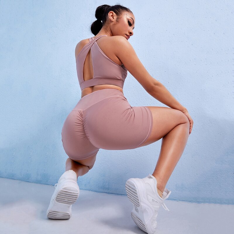 

Wrap Back Sports Bra With Biker Shorts, Dusty pink