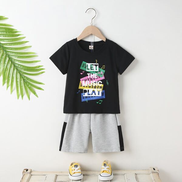 

Toddler Boys Slogan And Graphic Print Tee & Track Shorts, Multicolor