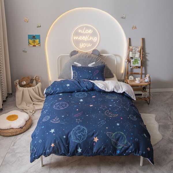 

Kids Outer Space Pattern Duvet Cover Set Without Filler, Multicolor