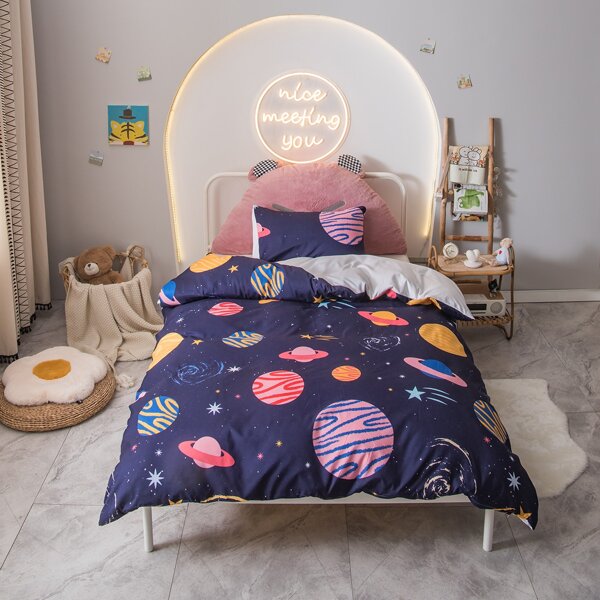 

Kids Outer Space Pattern Duvet Cover Set Without Filler, Multicolor