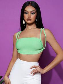 SHEIN Solid Rib-knit Cami Top - Mint Green - View 3