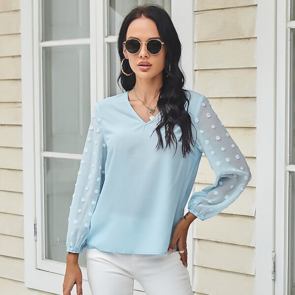 

Solid Swiss Dot Top, Baby blue