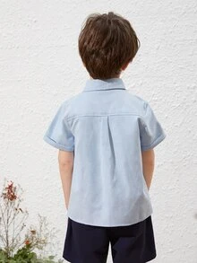 SHEIN 小男童卡通圖案單排扣襯衫