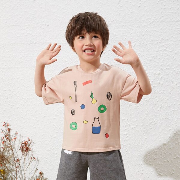 

Toddler Boys Cartoon Graphic Drop Shoulder Tee, Dusty pink