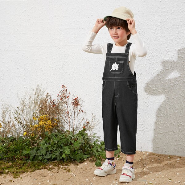 

Toddler Boys Cartoon Graphic Patch Pocket Jumpsuit, Black