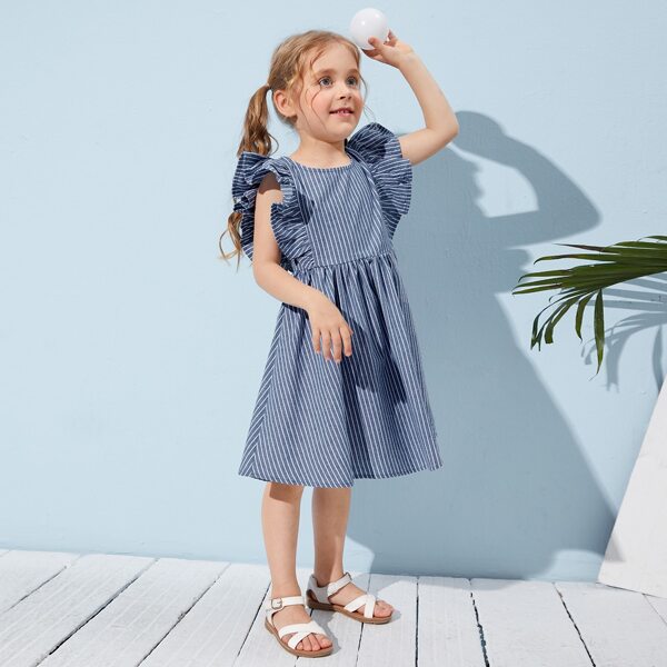 

Toddler Girls Ruffle Armhole Striped Dress, Dusty blue