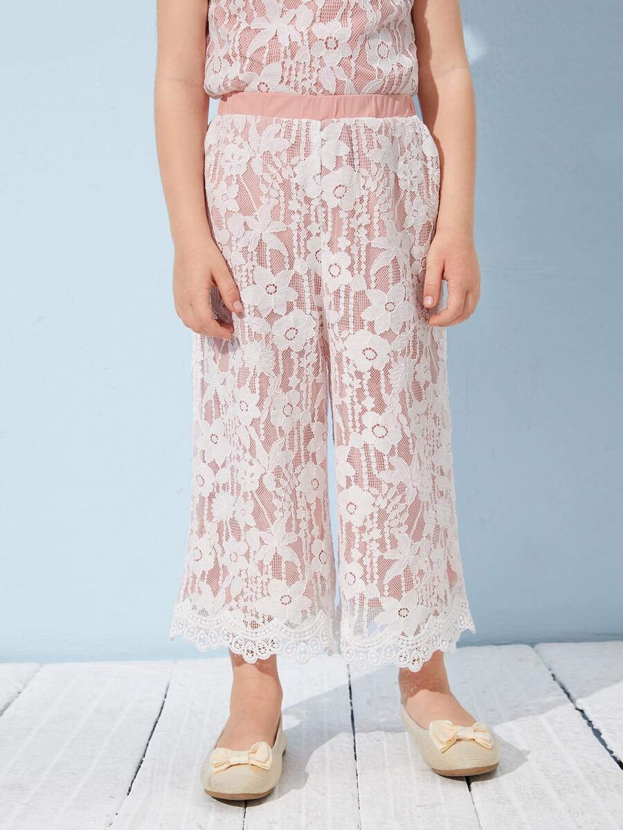 SHEIN Toddler Girls Lace Overlay Pants - Multicolor - View 1