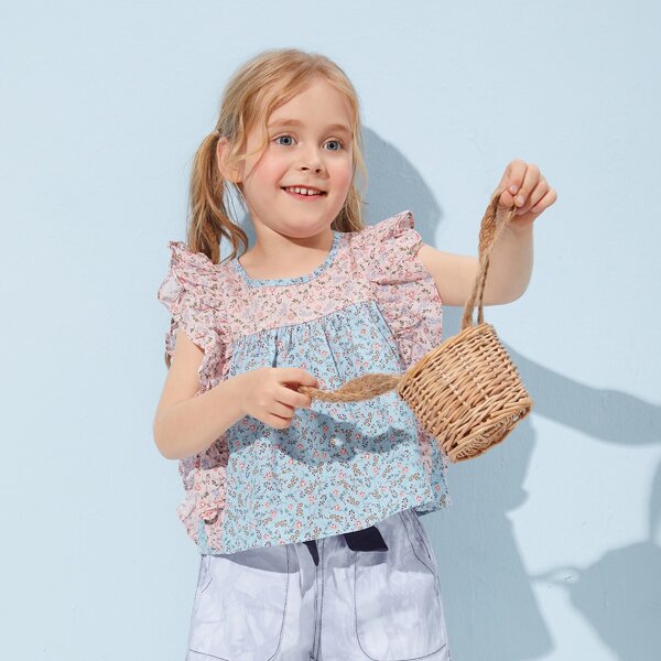 

Toddler Girls Ruffle Armhole Trim Ditsy Floral Top, Multicolor