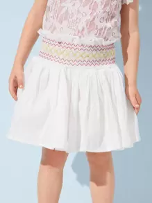 SHEIN Toddler Girls Embroidery Shirred Paperbag Waist Flare Skirt