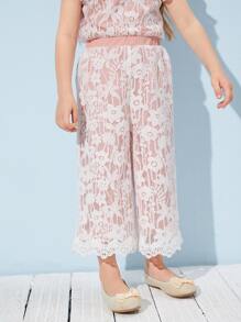 SHEIN Toddler Girls Lace Overlay Pants - Multicolor - View 4