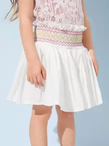 SHEIN Toddler Girls Embroidery Shirred Paperbag Waist Flare Skirt