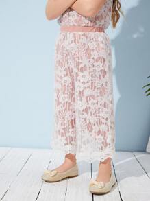 SHEIN Toddler Girls Lace Overlay Pants - Multicolor - View 5