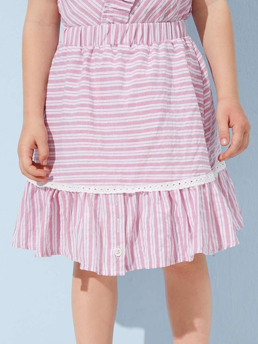 SHEIN Toddler Girls Eyelet Embroidered Ruffle Hem Striped Skirt