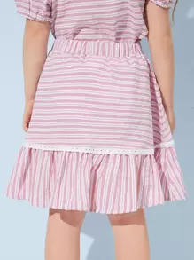 SHEIN Toddler Girls Eyelet Embroidered Ruffle Hem Striped Skirt