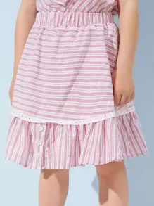 SHEIN Toddler Girls Eyelet Embroidered Ruffle Hem Striped Skirt
