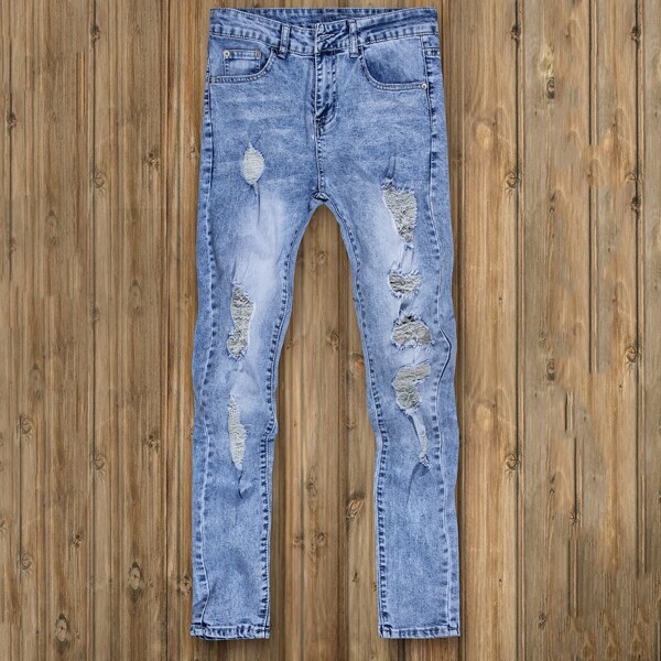 

Men Ripped Washed Skinny Jeans, Light wash