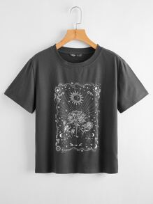 Camiseta con estampado floral con sol - Gris Oscuro - Ver 1