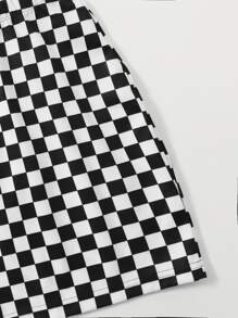 SHEIN Essnce 素色短版吊帶上衣和棋盤格圖案半身裙 - 黑與白 - 查看 3