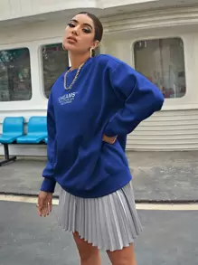 SHEIN Unity 落肩字母圖案超大號套頭衫 - 藍色 - 查看 1