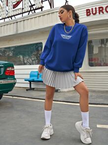 SHEIN Unity 落肩字母圖案超大號套頭衫 - 藍色 - 查看 2