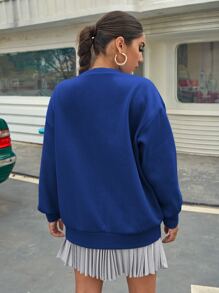 SHEIN Unity 落肩字母圖案超大號套頭衫 - 藍色 - 查看 4