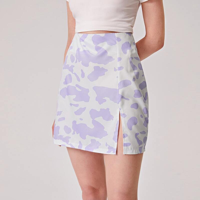 

Cow Print Split Skirt, Multicolor