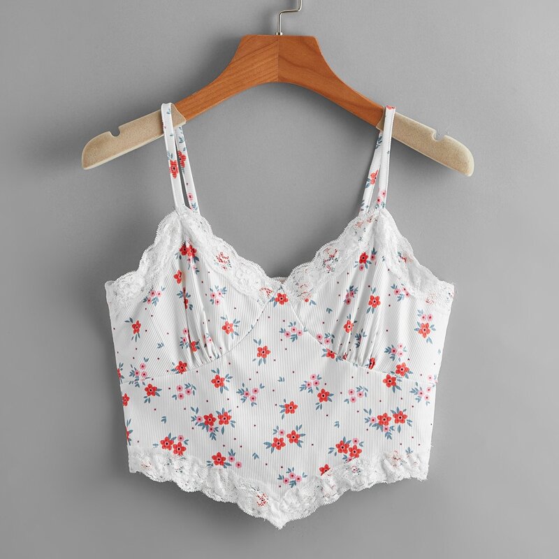

Ditsy Floral Lace Trim Cami, White