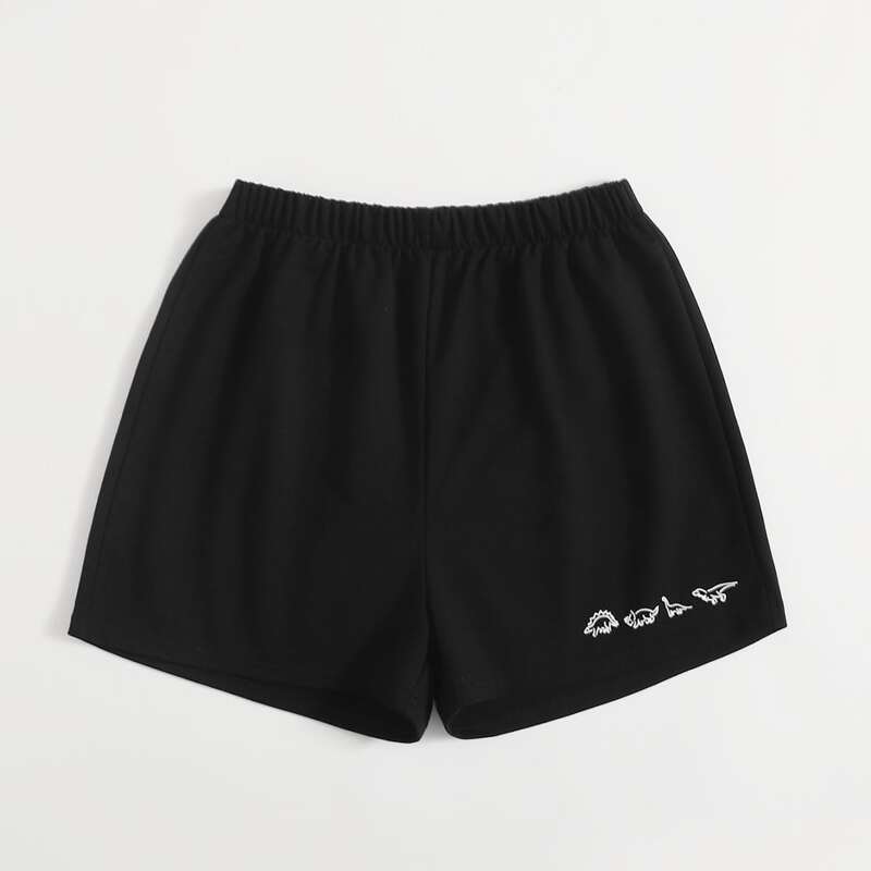 

Cartoon Dinosaur Graphic Shorts, Black